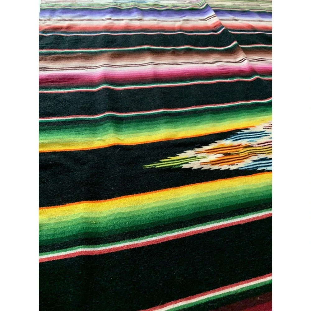Vintage Mexican Handwoven Saltillo Sarape  Blanket Stripe Boho Western 75x38